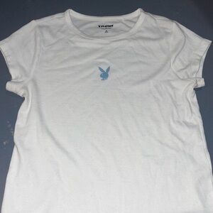 Playboy White Tee with Light Blue Bunny